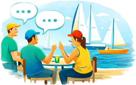 Sailors sharing stories and connecting at the marina